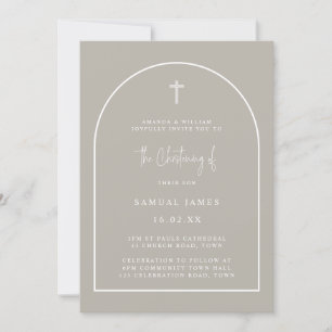 Invitation Arc moderne gris neutre minimaliste Christening