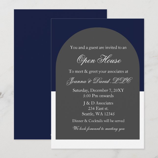 Invitation Arc moderne Marine Business Business Party (Devant / Derrière)