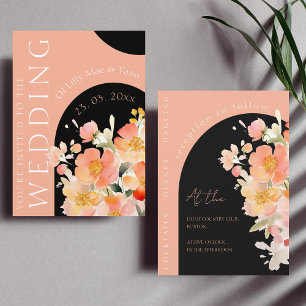 Invitation Arc moderne Orange Peach et Black Floral Mariage