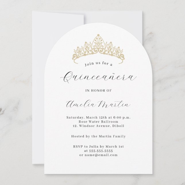 Invitation Arc moderne simple et élégant Tiara Quinceanera (Devant)