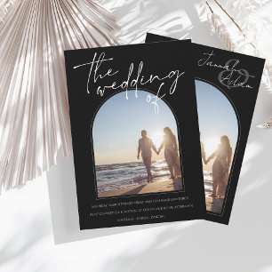 Invitation Arc noir blanc moderne Mariage photo initial