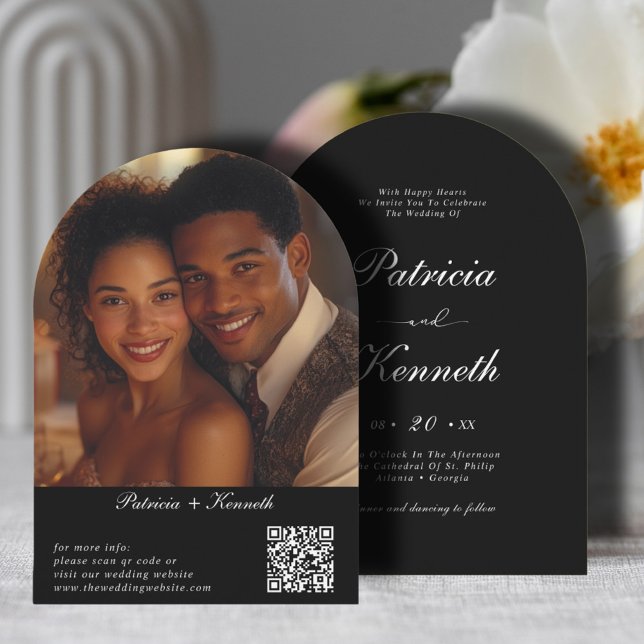 Invitation Arc noir & blanc moderne QR Code Mariage Photo (Créateur téléchargé)
