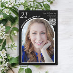 Invitation Arc noir blanc photo QR Code 21e anniversaire<br><div class="desc">Ajoutez une photo et l'adresse web à votre site de fête à cette invitation de fête de 21e anniversaire en noir et blanc, avec un code QR facile à ajouter. La photo de l'invité d'honneur est encadrée dans une arche moderne. Contactez-moi pour obtenir de l'aide ou pour demander des produits...</div>