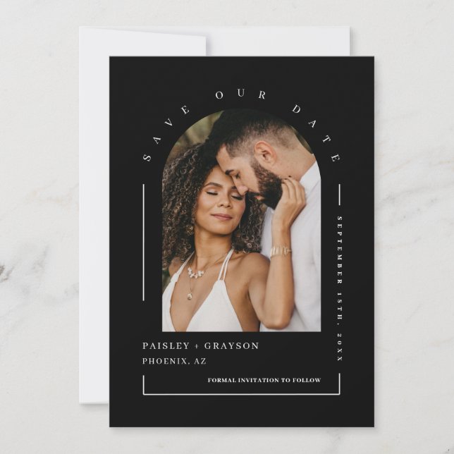 Invitation Arc Noir Classique Photo QR Code Enregistrer Notre (Devant)