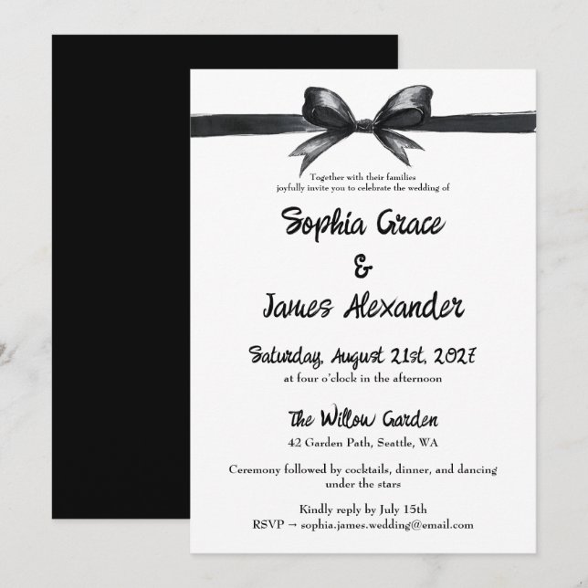 Invitation Arc noir et blanc | Mariage élégant | Monochrome (Devant / Derrière)