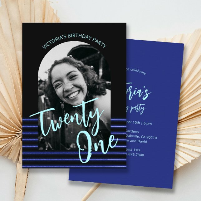 Invitation Arc noir et bleu Photo 21e fête d'anniversaire (Créateur téléchargé)