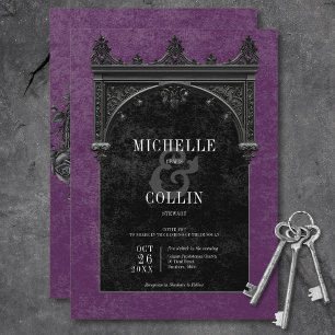 Invitation Arc noir gothique et Rose noir Mariage violet