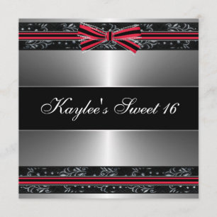 Invitation Arc noir rouge argent Sweet Sixteen Anniversaire