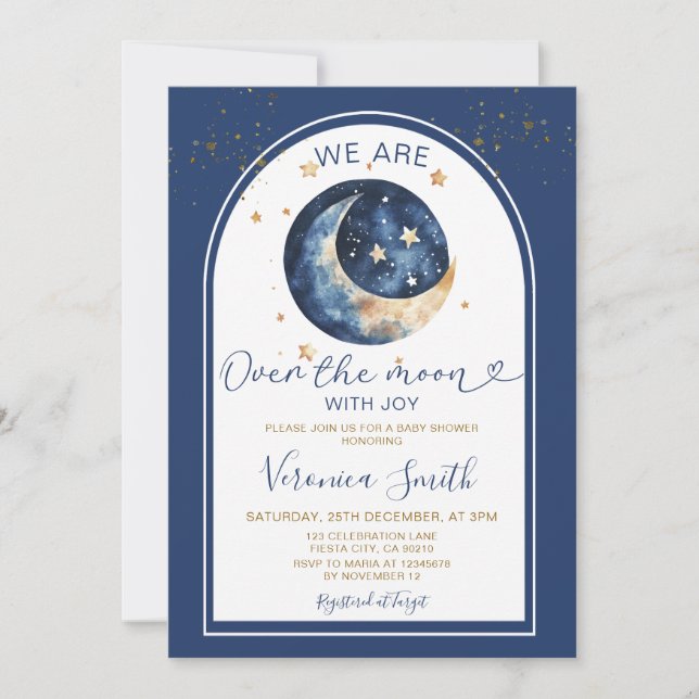Invitation Arc Nous sommes sur la lune avec baby shower de jo (Devant)