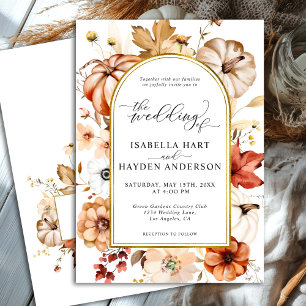 Invitation Arc Or Chute Citrouille Floral Rouille Mariage ora