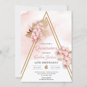Invitation Arc or d'orchidée blush Palm séché Quinceañera