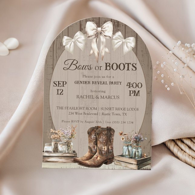 Invitation Arc ou Bottes rustique boho Fête de révélation du  (Créateur téléchargé)