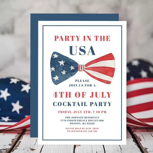 Invitation Arc patriotique 4 juillet Cocktail Party (Patriotic Bow 4th Of July Cocktail Party Invitation)