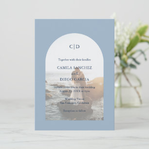 Invitation Arc photo bleu Dusty simple Mariage moderne