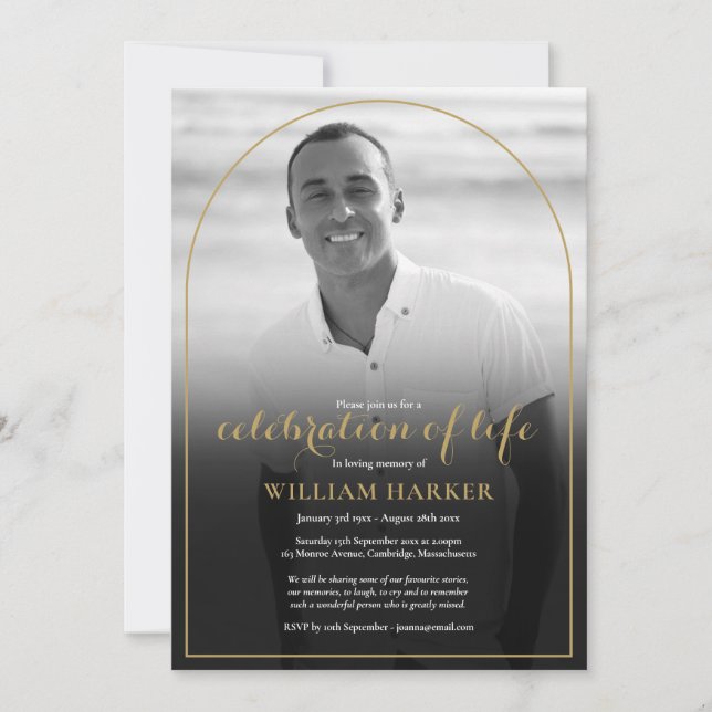 Invitation Arc Photo noir et blanc Célébration de la vie (Devant)