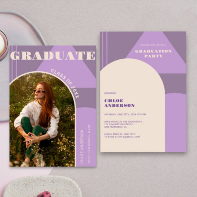 Invitation Arc rétro Purple Bold Photo Graduation (Créateur téléchargé)