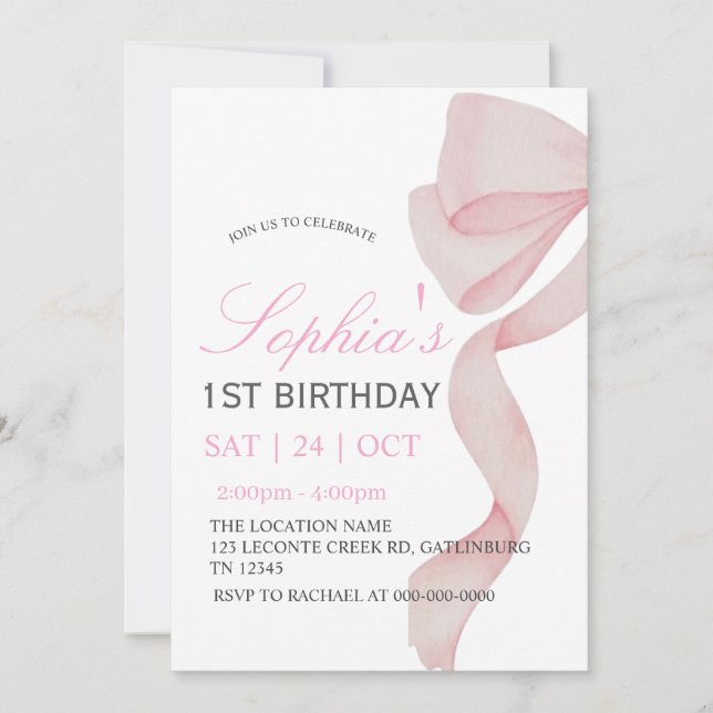 Invitation Arc Rose 1er Anniversaire Fille F (Devant)