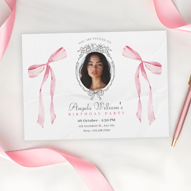 Invitation Arc rose classique élégant photo anniversaire (Créateur téléchargé)