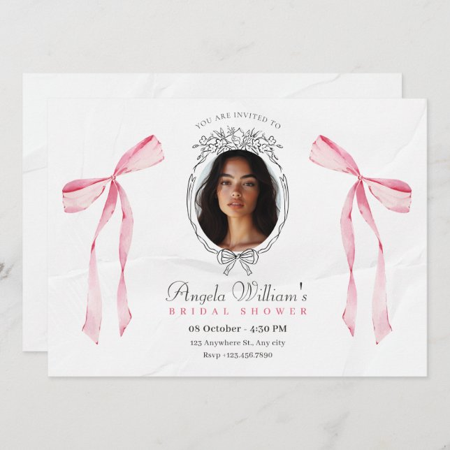 Invitation Arc rose classique élégant photo Bridal douche (Devant / Derrière)