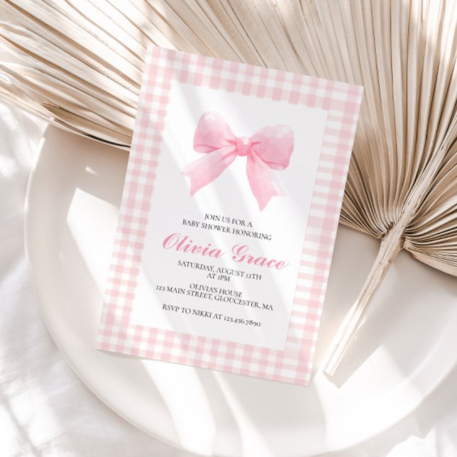 Invitation Arc rose et en vichy baby shower préppant (Créateur téléchargé)