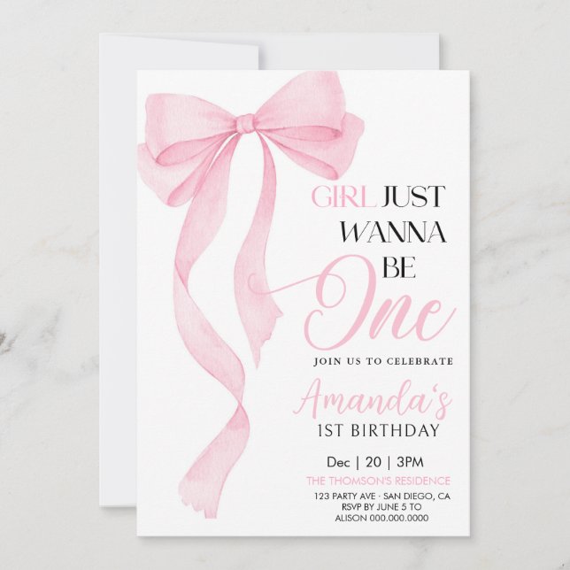 Invitation arc rose Fille anniversaire (Devant)