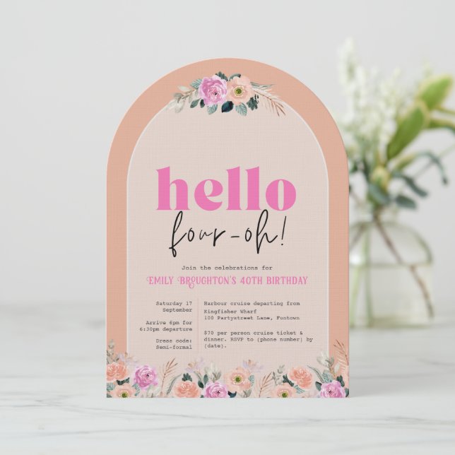 Invitation Arc Rose floral, 40e anniversaire (Debout devant)