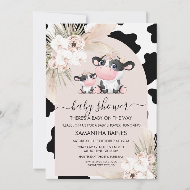 Invitation Arc rose Floral Saint Vache Vache Baby shower d'im (Devant)