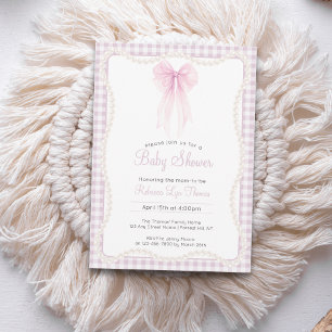 Invitation Arc rose pâle en vichy baby shower petit-millénair