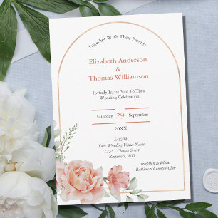 Invitation Arc rose Pêche Floral Bordure Élégant Mariage