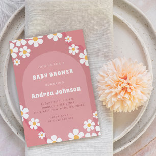 Invitation Arc rose rétro marguerite florale Baby shower fill