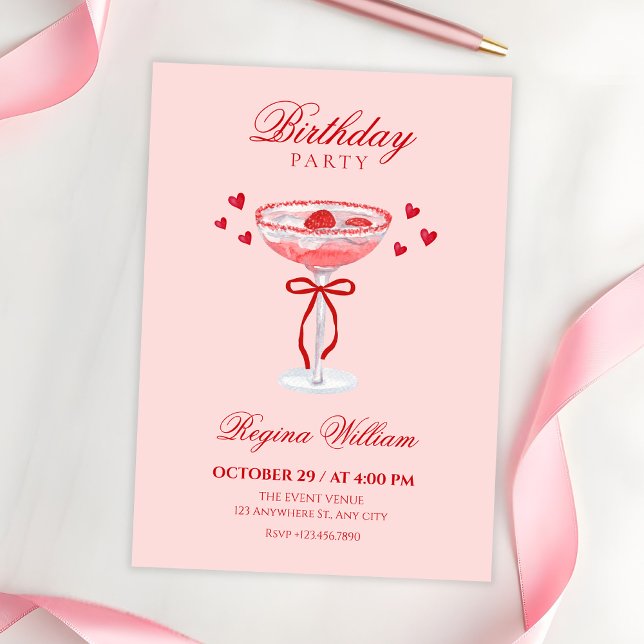 Invitation Arc rose rouge mignon cocktail d'anniversaire (Créateur téléchargé)