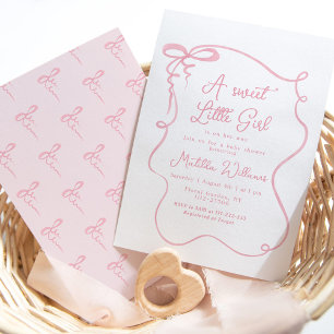 Invitation Arc rose whimsical cadre ondulé fille baby shower