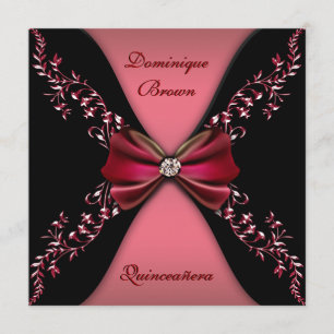 Invitation Arc rouge élégant Quinceanera de diamant noir
