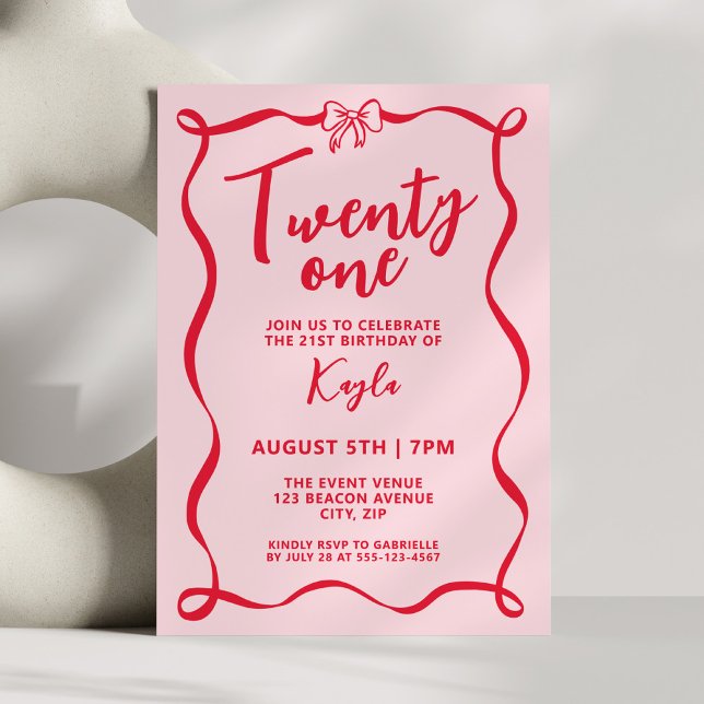 Invitation Arc Rouge Féminin Coquette Vingt et Un 21e Anniver (Créateur téléchargé)