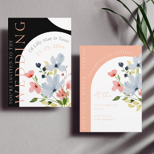 Invitation Arc simple Mariage floral noir et rose