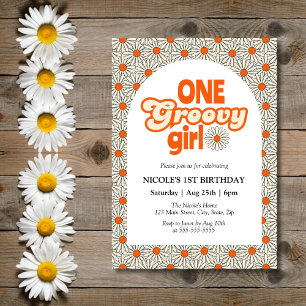 Invitation Arc Super rétro Bright Orange Daisy 1er Anniversai