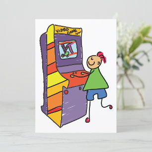 Invitation Arcade Gamer Stick Figure Fun Vidéo Vintage jeu