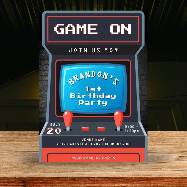 Invitation Arcade Jeu 1er anniversaire (Arcade Game 1st Birthday Party Invitation
)