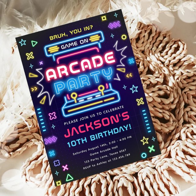 Invitation Arcade Party Glow Neon jeu vidéo sur garçon Annive (Créateur téléchargé)