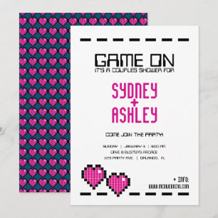 Invitation arcade rétro GAMER MARIAGE couple douche PINK LOVE