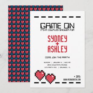 Invitation arcade rétro GAMER MARIAGE couple douche RED LOVE