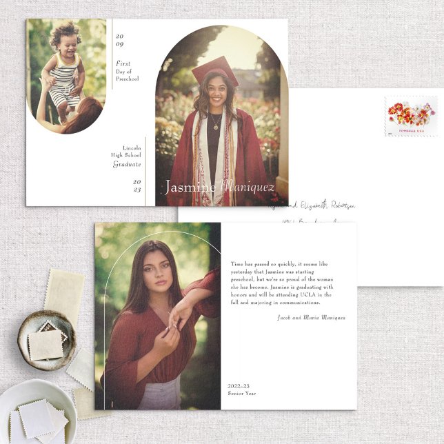 Invitation Arch 2 Photo Then & Now Graduation Announcement (Créateur téléchargé)