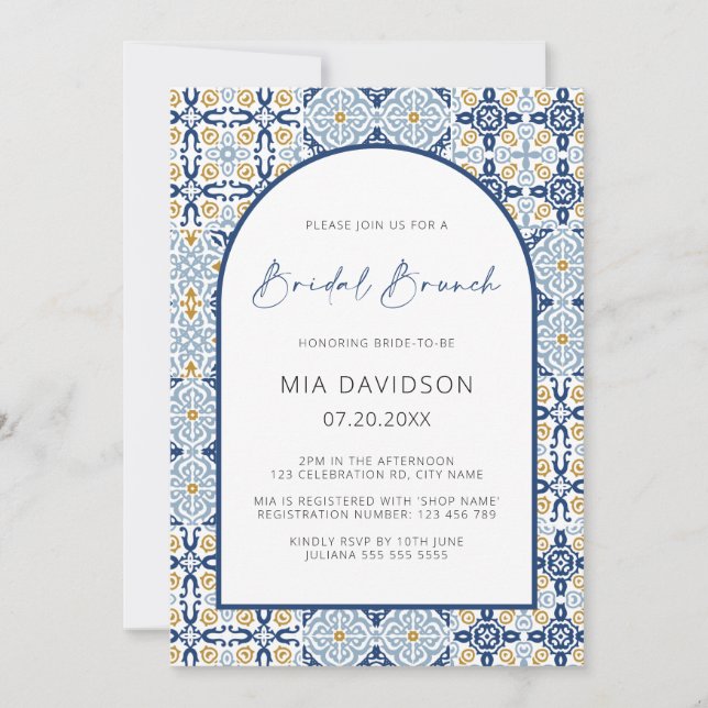 Invitation Arch Amalfi Positano Bleu Jaune Bridal Brunch (Devant)
