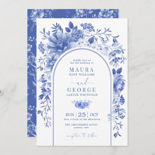 Invitation Arch Bleu Blanc Chinoiserie Fleurs Mariage