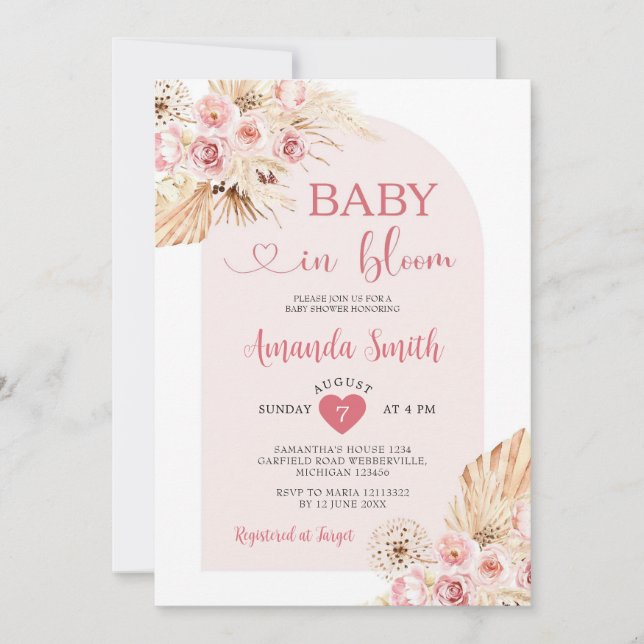 Invitation Arch Boho Baby En fleurs Baby shower Pampas Grass (Devant)