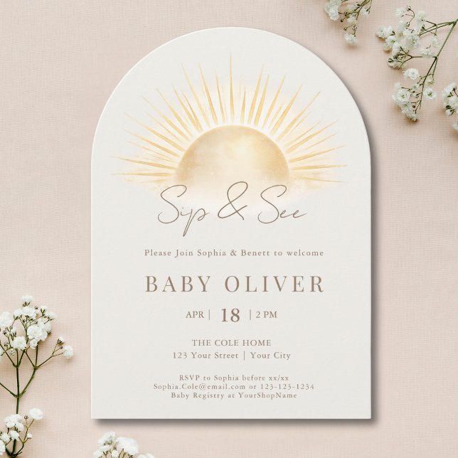 Invitation Arch Boho Neutre Éclat de Soleil Beige Sip And See (Créateur téléchargé)