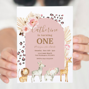 Invitation Arch Boho Pampas Grass Animal Safari Anniversaire