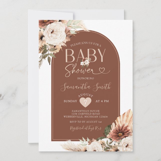 Invitation Arch Boho pampas herbe Baby shower floral (Devant)