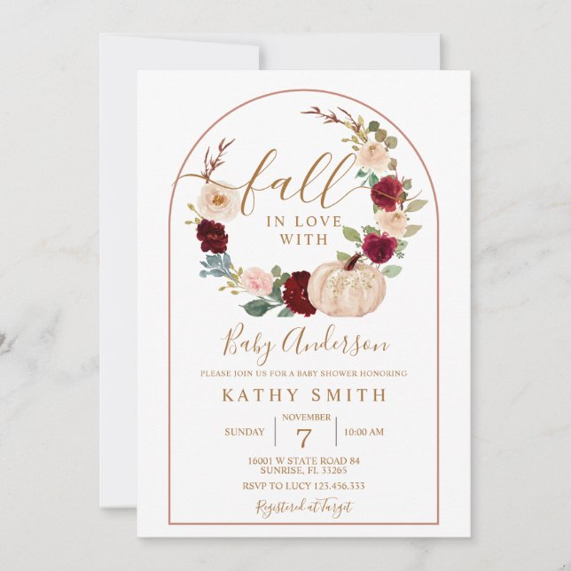 Invitation Arch Boho Rustique Floral Chute en amour Baby show (Devant)