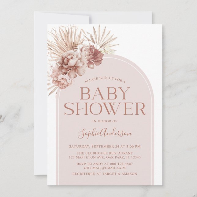 Invitation Arch Dusty Rose Boho Pampas Baby shower en herbe (Devant)